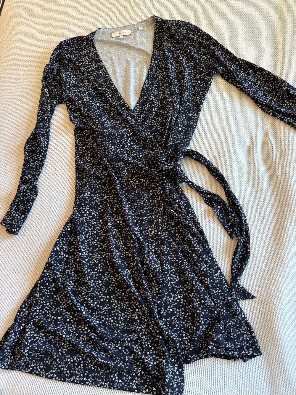 Lark & Ro Dark Navy Floral Wrap Dress with White Print